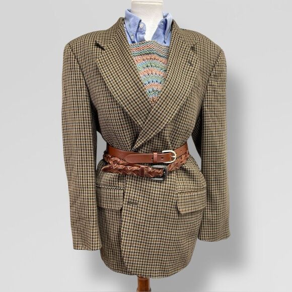 Oscar de la Renta Vintage Oversized blazer 42R. Mens Tweed tan brown houndstooth - Picture 4 of 16